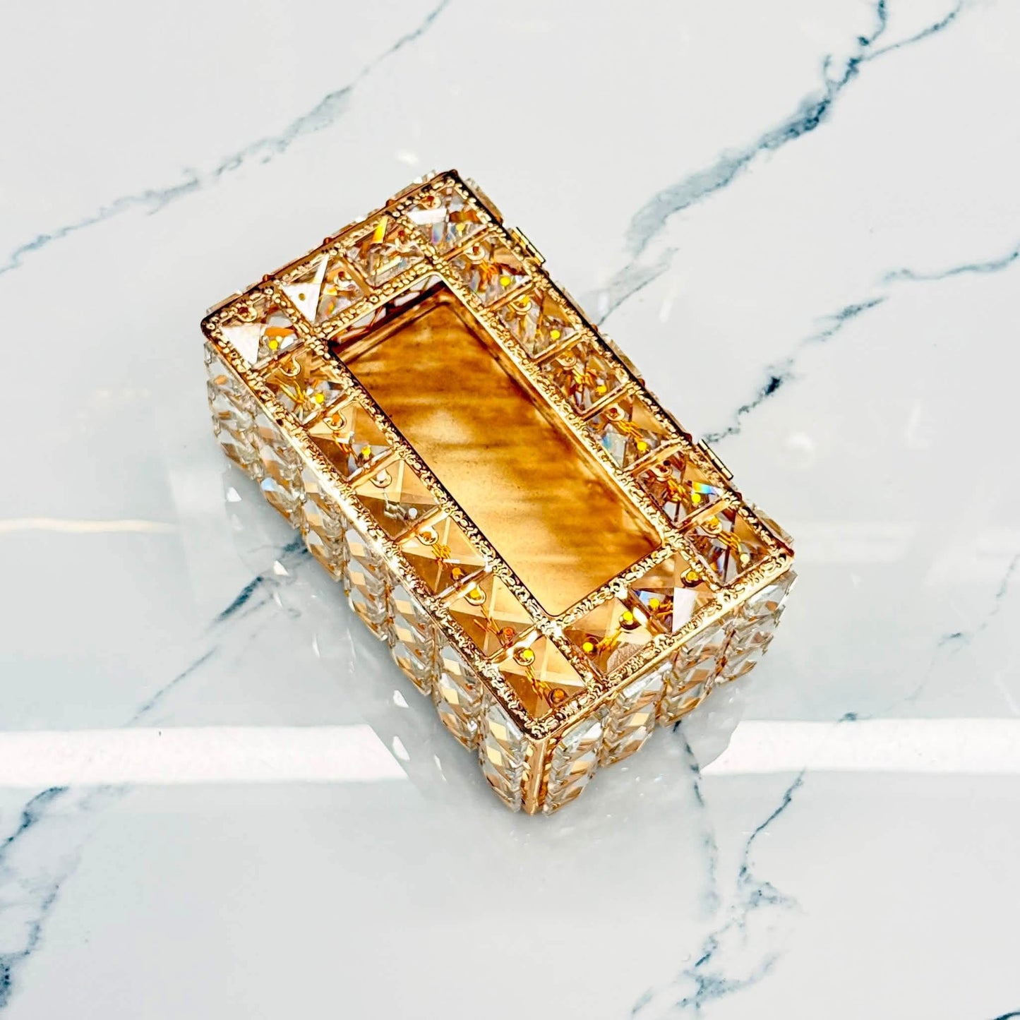 Luxury Crystal Tissue Box with Golden Finish | Elegant Tabletop Tissue Holder