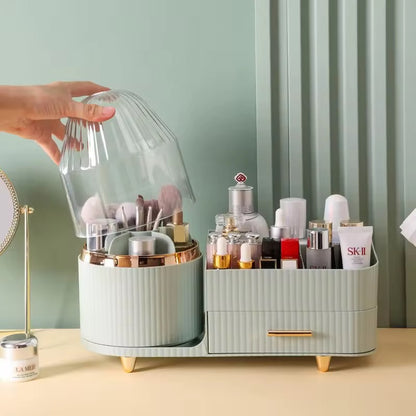 Premium Large-Capacity Cosmetic Organizer with Dustproof Makeup Brush Holder & Storage Drawer