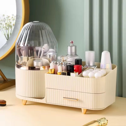 Premium Large-Capacity Cosmetic Organizer with Dustproof Makeup Brush Holder & Storage Drawer