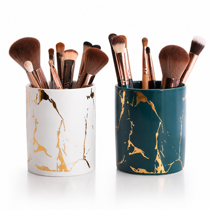Luxury Marble Makeup Brush Holder – Ceramic Cosmetic Organizer for Vanity, Dressing Table & Bathroom