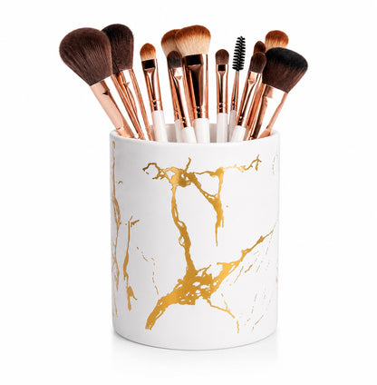 Luxury Marble Makeup Brush Holder – Ceramic Cosmetic Organizer for Vanity, Dressing Table & Bathroom