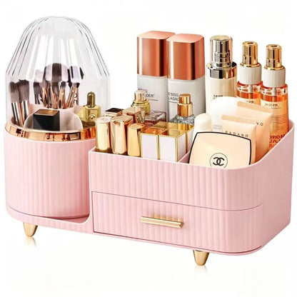 Premium Large-Capacity Cosmetic Organizer with Dustproof Makeup Brush Holder & Storage Drawer