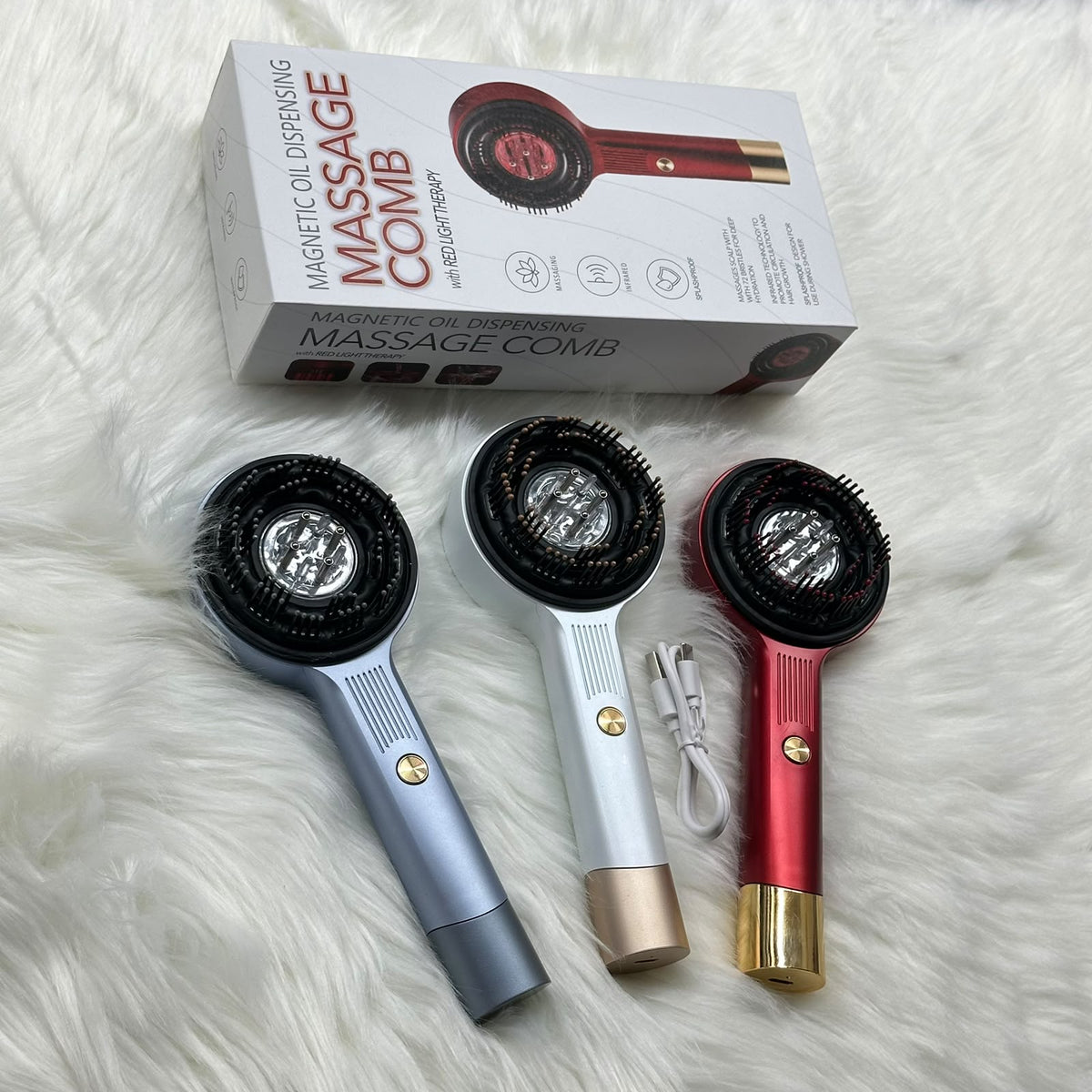 Electric Scalp Massage Comb with Red Light & Oil Dispenser