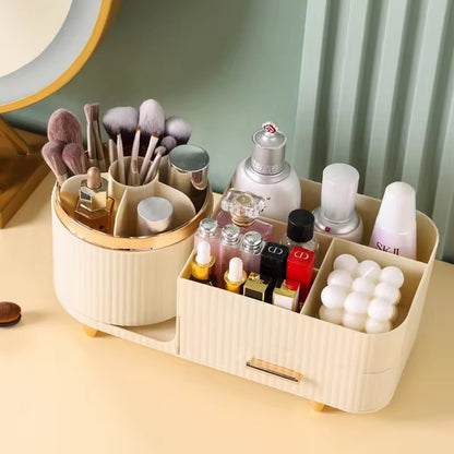 Premium Large-Capacity Cosmetic Organizer with Dustproof Makeup Brush Holder & Storage Drawer
