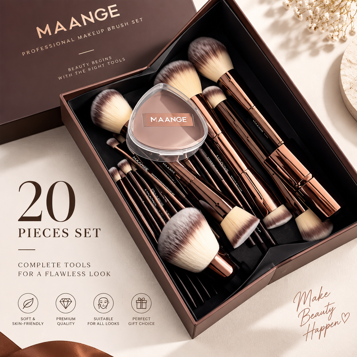 MAANGE Makeup Brush Set 20 Pcs | Professional Soft Makeup Brush Kit for Face, Eye & Foundation Makeup Bangladesh