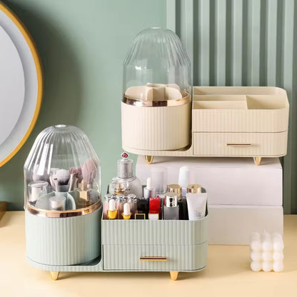 Premium Large-Capacity Cosmetic Organizer with Dustproof Makeup Brush Holder & Storage Drawer