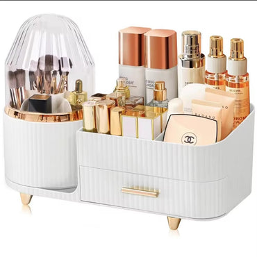 Premium Large-Capacity Cosmetic Organizer with Dustproof Makeup Brush Holder & Storage Drawer