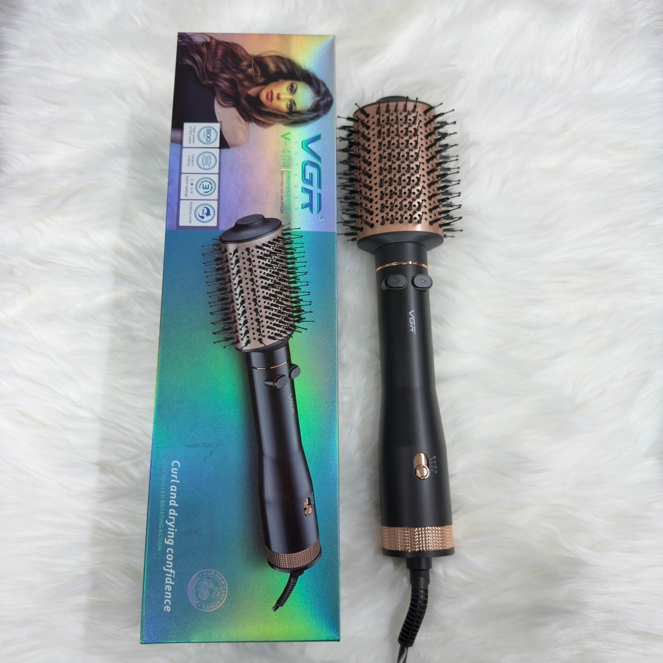 VGR V-494 Professional Hot Air Brush – 2-in-1 Hair Dryer, Curler & Volumizer