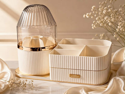 Premium Large-Capacity Cosmetic Organizer with Dustproof Makeup Brush Holder & Storage Drawer