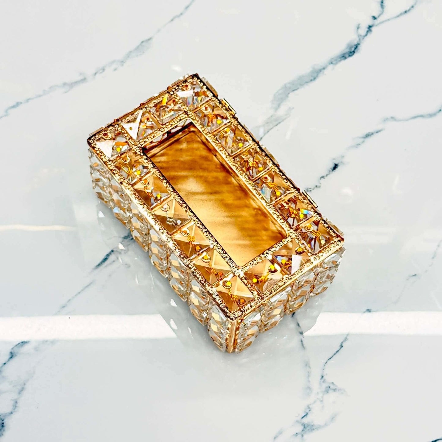 Luxury Crystal Tissue Box with Golden Finish | Elegant Tabletop Tissue Holder