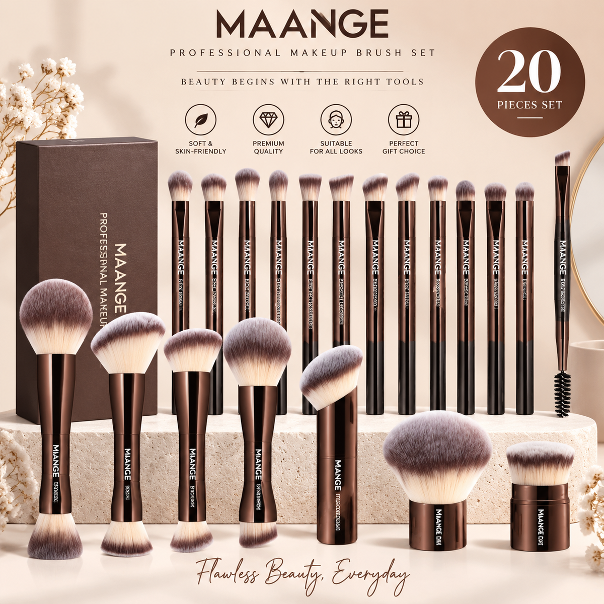 MAANGE Makeup Brush Set 20 Pcs | Professional Soft Makeup Brush Kit for Face, Eye & Foundation Makeup Bangladesh