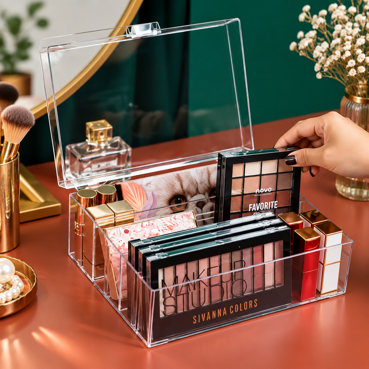 Premium Acrylic Makeup Organizer Box with Lid | Cosmetic Storage Box for Makeup & Beauty Essentials Bangladesh-EPO