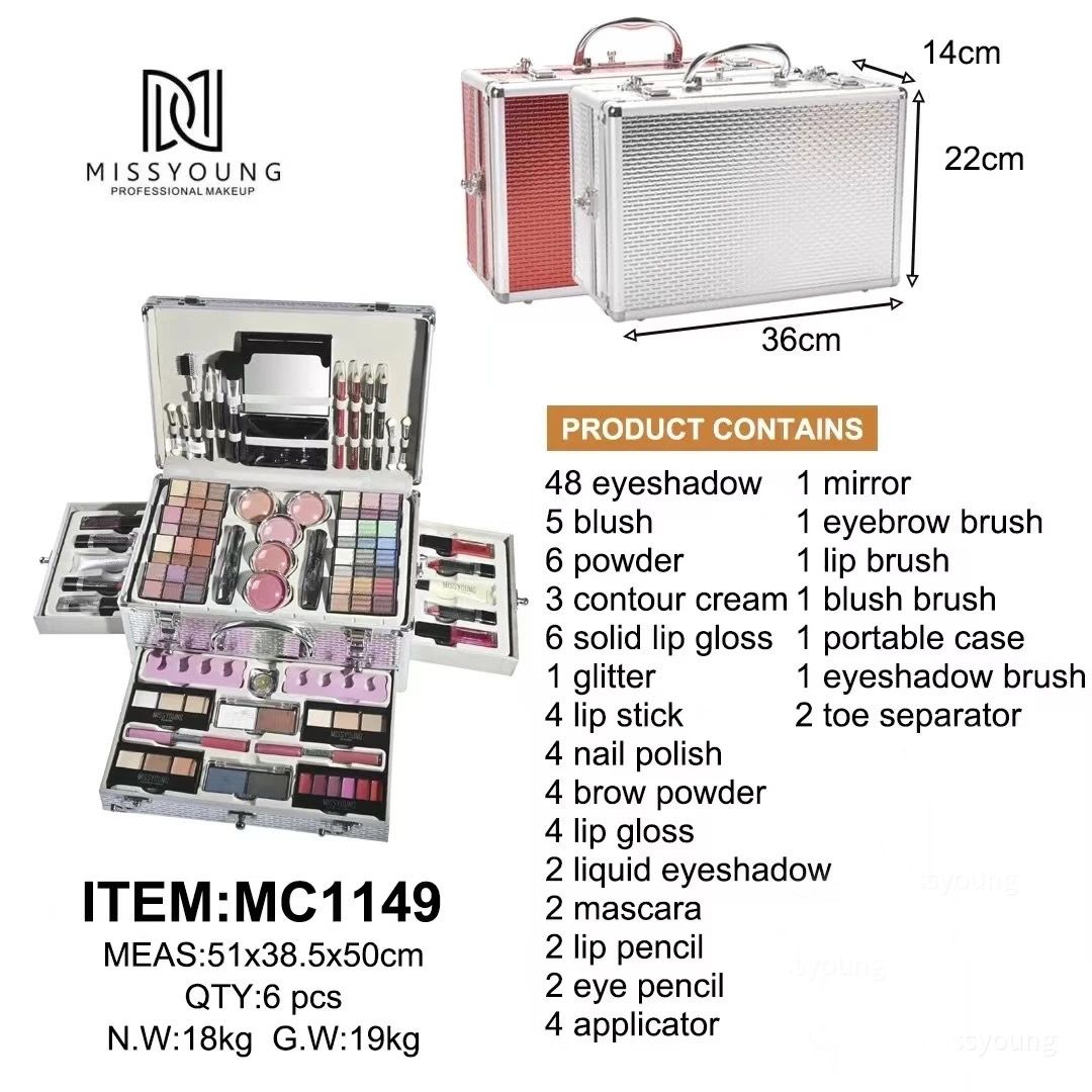 Miss Young Makeup Kit-MC1149 Professional All-in-One Makeup Kit with Aluminum Vanity Case | Complete Cosmetic Set for Women & Girls