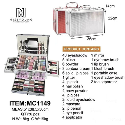 Miss Young Makeup Kit-MC1149 Professional All-in-One Makeup Kit with Aluminum Vanity Case | Complete Cosmetic Set for Women & Girls
